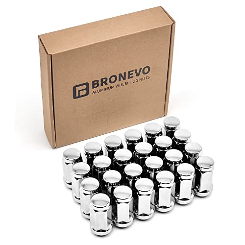 Image of BRONEVO M14x1.5 Lug Nuts with Cone Seat 19mm (3 /4 inch) Hex for Silverado, Ford, GMC Aftermarket Wheel,Set of 24 PC Chrome