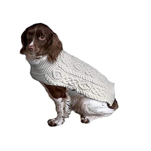 Aran Crafts Dog Irish Cable Knit Wool Soft Buttoned Coat for Dogs (R4523-S-NAT)