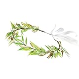 June Bloomy Women Green Leaf Headband Fairy Olive Laurel Floral Headpiece Eucalyptus Flower Crown (Golden)