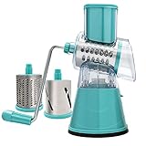 G.CHEN Metal Handle Rotary Cheese Grater Shredder and Slicer for Cheese Nut and Hard Vegetable With Suction Base(Blue)