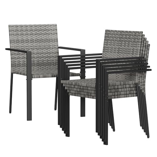 Image of Amopatio Stackable Outdoor Patio Chairs, Patio Dining Chairs Set of 6, All-Weather Breathable Rattan Outdoor Dining Chair, Steel Frame, Armchair, for Garden, Porch, Deck, Poolside, Restaurant, Gray