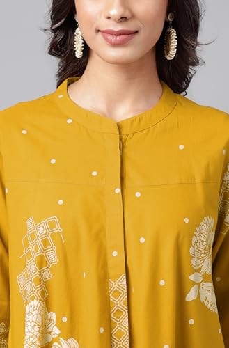 Image of Janasya Women's Pure Cotton Floral Printed Flared Tunic