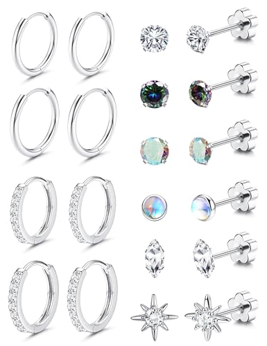Hypoallergenic Surgical Stainless Steel Flat Back Earrings for Sensitive Ears| Cartilage Earring...
