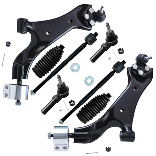Image of Detroit Axle - 8pc Front End Suspension Kit for 2008-2009 Saturn Vue, 2 Lower Control Arms with Ball Joint 4 Inner Outer Tie Rods 2 Boots Replacement