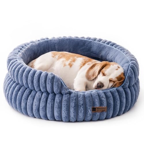 MEWOOFUN Stilvolle Katzenbetten für Katzen, weiches rundes Hundebett für kleine und mittelgroße Hunde, waschbares, beruhigendes Haustierbett (Blau, L)