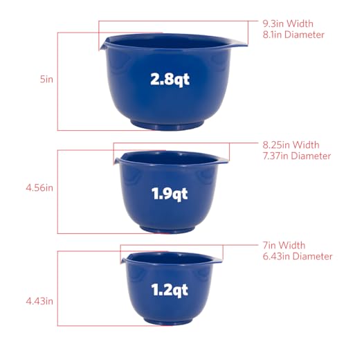 Glad Mixing Bowls with Pour Spout, Set of 3 Nesting Design Saves Space Non-Slip, BPA Free, Dishwasher Safe Plastic Kitchen Cooking and Baking Supplies, Blue - Image 3