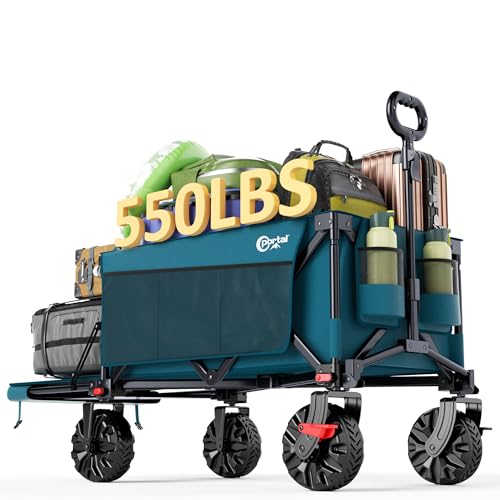 Image of Portal 300L Large Wagons Carts Foldable with Tailgate, 550LB Heavy-Duty Collapsible Beach Wagon with All-Terrain Wheels, Oversized Folding Wagon for Camping, Sports, and Pets