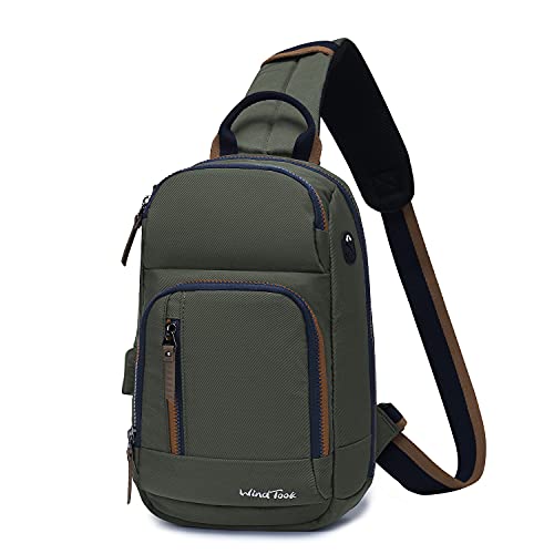 Wind Took Bolso de Pecho para Hombre Bolsos Cruzadas para Hombro con Puerto de Carga USB Bandolera Hombre Ligero Ciclismo Acampar Gris Oscuro Cover
