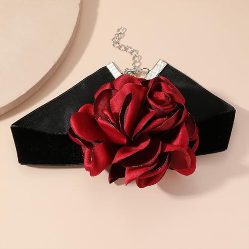 Flower Necklaces for Women Red Rose Choker Necklace for Women Black Velvet Choker Necklace Floral Choker Necklace Spring Summer Necklace Flower Jewelry4