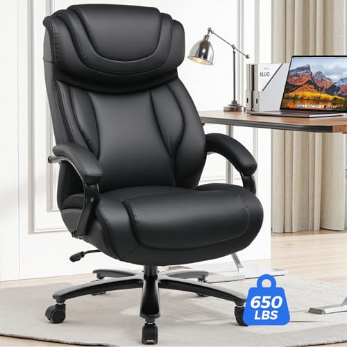 Image of COMHOMA Big and Tall Office Chair 650lbs Ergonomic Office Chair 6 Gear Adjustable Headrest Swivel Rocking Home Office Desk Chairs Leather High Back Executive Office Chairs with Thickened Armrests