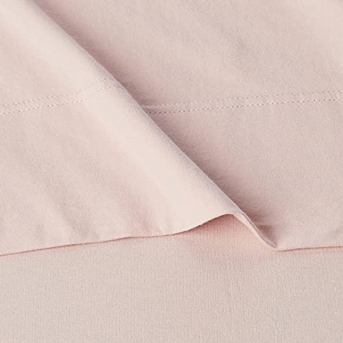 Image of Amazon Basics 4 Piece Breathable 100% Cotton Jersey Knit Bed Sheet Set, Includes Flat and Fitted Sheets, Pillowcase, Queen, Blush