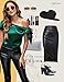 VIDUSSA Women's Off Shoulder Silk Tops Casual Short Sleeve Asymmetrical Neck Satin Blouse Shirts Dark Green XXL