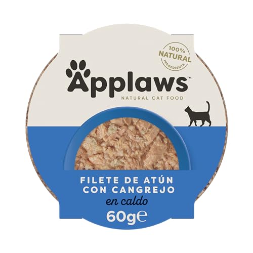 Applaws 100% Natural Comida para Gatos Suculento Filete de Atún con Cangrejo en Caldo, 10 x 60g Pote
