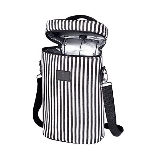 GIFORYA 2 Bottle Wine Bag, Wine Tote Carrier, Wine Cooler Bag for Picnic, Travel, BYOB Restaurant, Wine Gifts for Women, Stripe