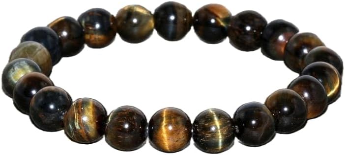 ZOYLA Natural Tiger's Eye Gemstone round 8mm smooth 7inch Beads Stretchble bracelet crystal healing energy stone bracelet for Women & Men Adjustable Size