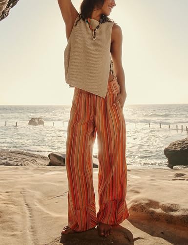 Image of Womens Spring Summer Sleeveless Side Tie Sweater Top Stylish Ribbed Knit Dropped Tank 2025(Apricot-S)