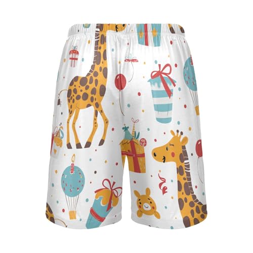 Birthday Giraffe Balloon Pajama Bottom Shorts for Men Soft Casual Sleep Lounge Shorts with Pockets S-XXL2