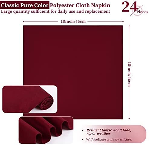 24 Pack Burgundy Cloth Napkins,18 x18 Inch Polyester Dinner Napkins Soft and Comfortable Table Napkins with Hemmed Edges Washable Reusable Napkins for Dinning Parties Weddings Hotel Banquety