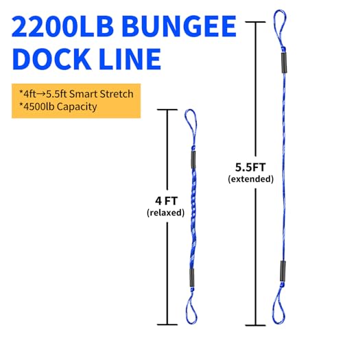 Bungee Dock Lines for Boats with Loops, Boat Tie Downs for Docking, Adjustable Boat Mooring Rope for Pontoon, Jon Boat & PWC (4, Blue, Black & White, 4 FT) — view 4