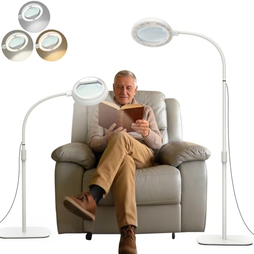 Raweao 8X Large Floor Magnifying Glass with Light and Stand,