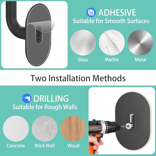 Eiito Huthaken zur Aufbewahrung von Kappen, Mehrzweck-Hut-Organizer, stark haftende Hutablagen für die Wand, zwei Montagemöglichkeiten, Wohnmobil-Organisation und Aufbewahrungshaken (schwarz), 4 Stück