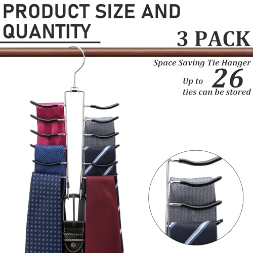 Kathfly 3 Pcs Swivel Tie and Belt Hanger for Closet with 26 Metal Hooks, Necktie Organizer for Men, Large Capacity Tie and Belt Chrome Hanger， 360 Degree Swivel Space Saving Organizer, Black by Kathfly - Image 2