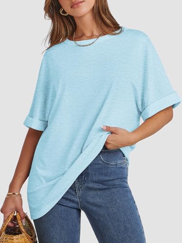 Image of ATHMILE Womens Oversized T Shirts Summer Tops Spring Casual Loose Fit Workout Short Sleeve 2026 Beach Vacation