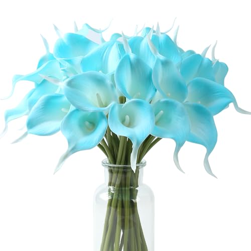 Image of SITUMEIZI 24 Pcs Peacock Blue Fake Flowers Artificial Calla Lily