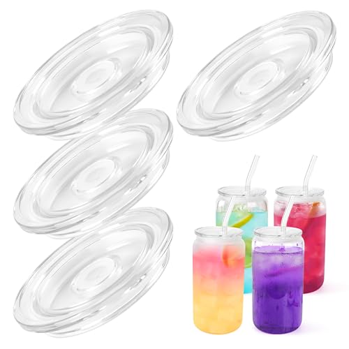 Joyclub 4 Pack Acrylic Lids Fit for 16 oz Glass Cups Clear Replacement Lids
