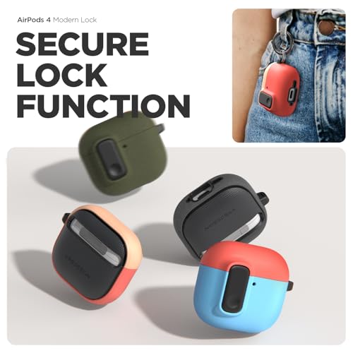 Image of VRS DESIGN Modern Lock Case for Apple Airpods 4th Generation (2024), Rugged Protection with Secure Lock for Airpods 4 Case (Peach & Coral) [US Patent Registered]