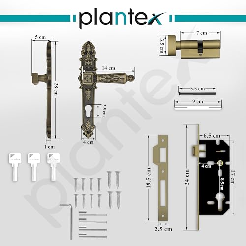 Image of Plantex Heavy-Duty Door Lock for Main Door /Mortise Locks Handle Set with 3 Years of Warranty By Plantex /Mortice Locks with 3 Keys, Brass Lock Body & Cylinder(657- Brass Antique)