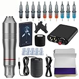 刺青機刺青ペンセット刺青工具刺青刺しゅう一体機モーターセット タトゥーキット、オールインワンタトゥーマシン、タトゥーキット、糸切り機、ミニ電源、タトゥーニードル (シルバー,タイプB)