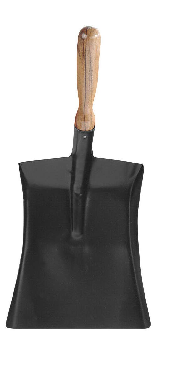Black Metal Fireplace Coal Ash Shovel Dustpan Animal Pet Feed Scoop (9" Shovel Wooden Handle)