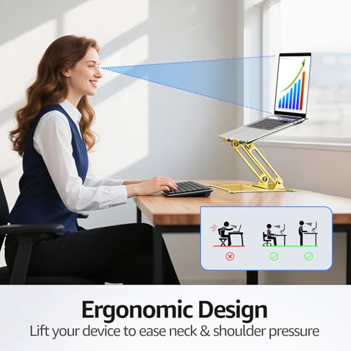 Image of Urmust Laptop Notebook Stand Holder Adjustable Laptop Stand Portable Computer Riser Compatible with MacBook Air Pro HP Dell XPS Lenovo All Laptops 10-15.6 inch(Gold)