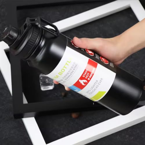 Garrafa de Água Térmica Inox Esportiva Academia Isolada a Vácuo Aço Inox 1000ml 1 Litro (Preto)