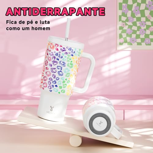 Meoky Copo Térmico 1200ml com Canudo Tampa e Alça - Caneca Termica Esportivo Antivazamento | Isolame