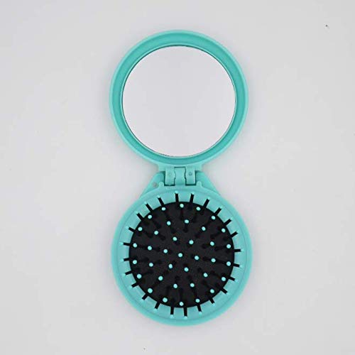 Aeyistry 2 Pcs Round Travel Hair Brush Mini Hair Comb With Make Up Mirror Portable Folding Hair Brush For Travel(Pink,Blue) #TOP3