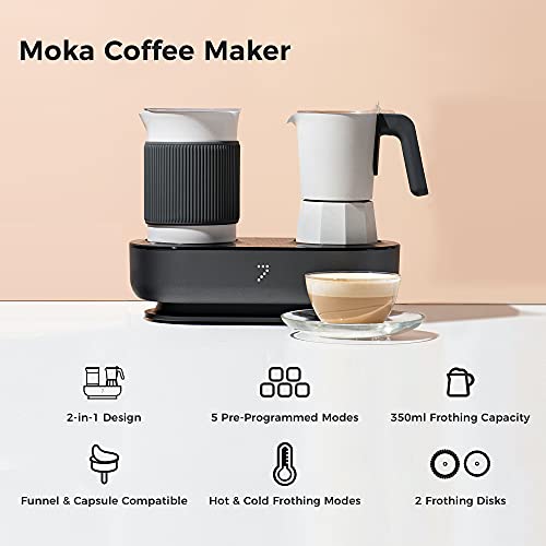 Seven&Me Espressor Machine Black & White Coffee Maker, With Milk Froth All-In-One Espresso Machine Combination, Latte Cappuccino Macchiato Espresso Electric Moka Pot, One Click Smart Operation（8.66"） #TOP2