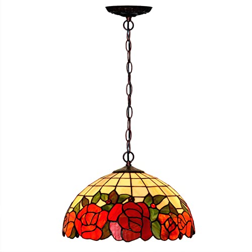 HAUSELIEBE Lampara Colgante Vintage, Tiffany Vaso Retro Cocina Iluminación Colgante Hecho a Mano Rosa Patrón Ajustable Luces Colgantes para Sala de Estar del Dormitorio(40cm) Cover