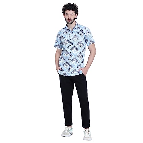 Image of WEFTIN [LIVE IN LIFESTYLE] Men's Wear Shirt for Outdoor & Indoor Casual Wear 100% Cotton Fabric All Pattern Printed Shirt in Half Sleeve (R16002 Half)