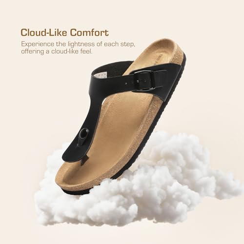 Image of DREAM PAIRS Arch Support Thong Sandals for Women Casual Leather Flip Flops Dressy Slides with Soft Cork Footbed Adjustable Strap for Summer Beach Vacation