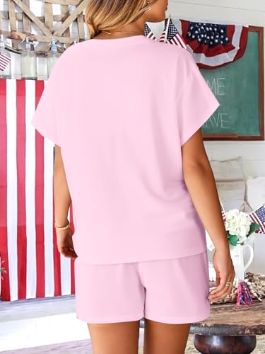 Image of VILOVE 4th of July 2 Piece Sequin Outfits Women 250 Anniversary Usa Shirts and Short Sets Casual Patriotic Shirt Summer Set