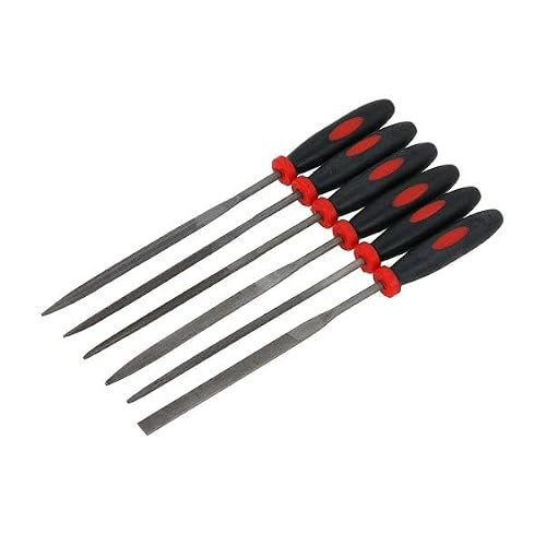 Neilsen Black, Grey Ct2441 6Pc Needle File Set - 140Mm Overall Size | Types: Flat, Tapered, Square, Triangle, Half Round, Round Profiles