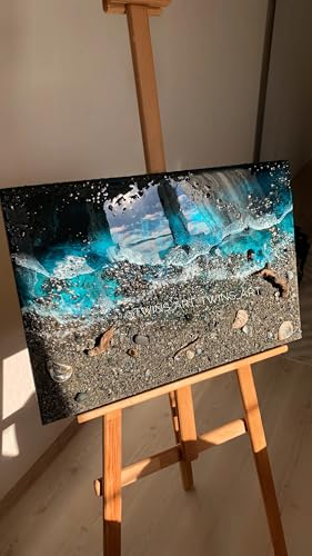 Plage de sable noir islandaise en résine époxy, déco marine murale carrée 30 x 30 cm