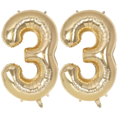 Image of Champagne Gold Large Number 33 Balloon, 40 Inch Light Gold Foil Helium Number Balloons, Giant Mylar Number 33 Balloons for 33 Years Old Birthday Party Anniversary Decorations (Champagne Gold 33)