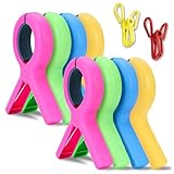 Large Beach Towel Clips, 8 PCS Beach Chair Clips with 2PCS Chip Clips for Chair Cruise Pool, Heavy Duty to Beach Vacation Essentials(Pink, Green, Orange, Blue)