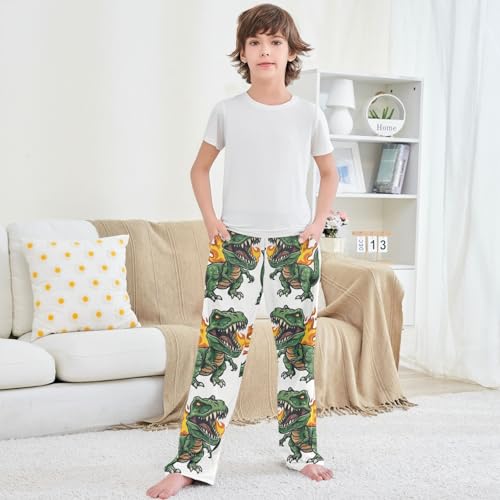 Boy's Pants Fire Dinosaur Green Jogger Pants Elastic Waist Long Bottoms Trousers with Pockets 6-14 Years 5
