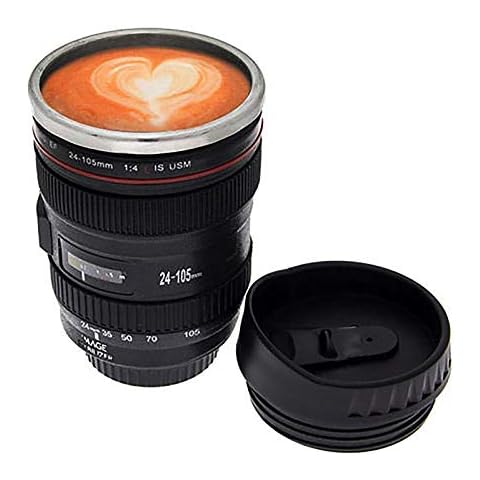 OurLeeme Kameraobjektiv Kaffeetasse Edelstahl Thermos Futterdeckel Kaffeetasse Tasse 400 ML Becher Tumbler Tee Wasserflasche Tasse Großes Geschenk Cover