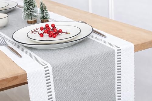 Image of North Field Handwoven Soft Cotton Table Runner for 4-6 Seater - Handloom Traditional Indian Design - Eco-Friendly Dining Decor - 100% Cotton | 14X54 Inch | 0.5 Kg (Silver)