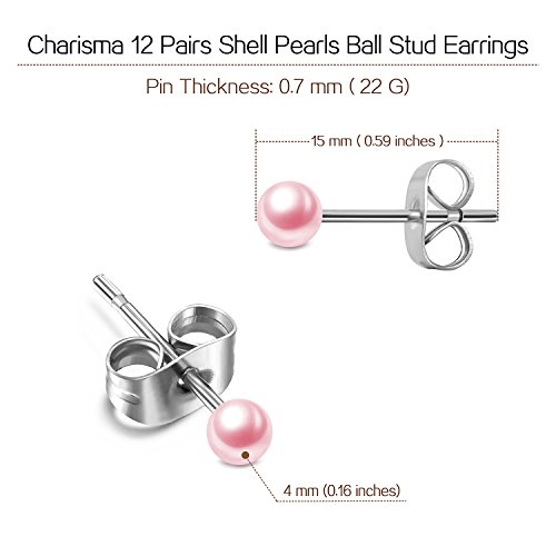 Charisma 4Mm Composite Pearl Earrings Round Ball Pearls Stud Earrings Hypoallergenic 12 Pairs Mixed Color Imitation Pearl Earrings Set For Girls Women #TOP3